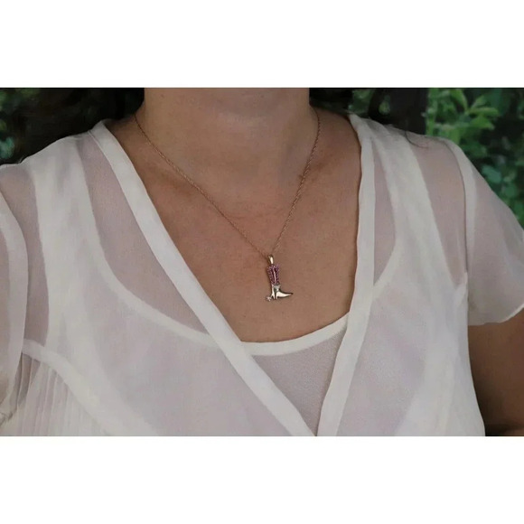 10k Yellow Gold Lab Created Ruby and Diamond Cowboy Boot Pendant Only - Picture 3 of 5
